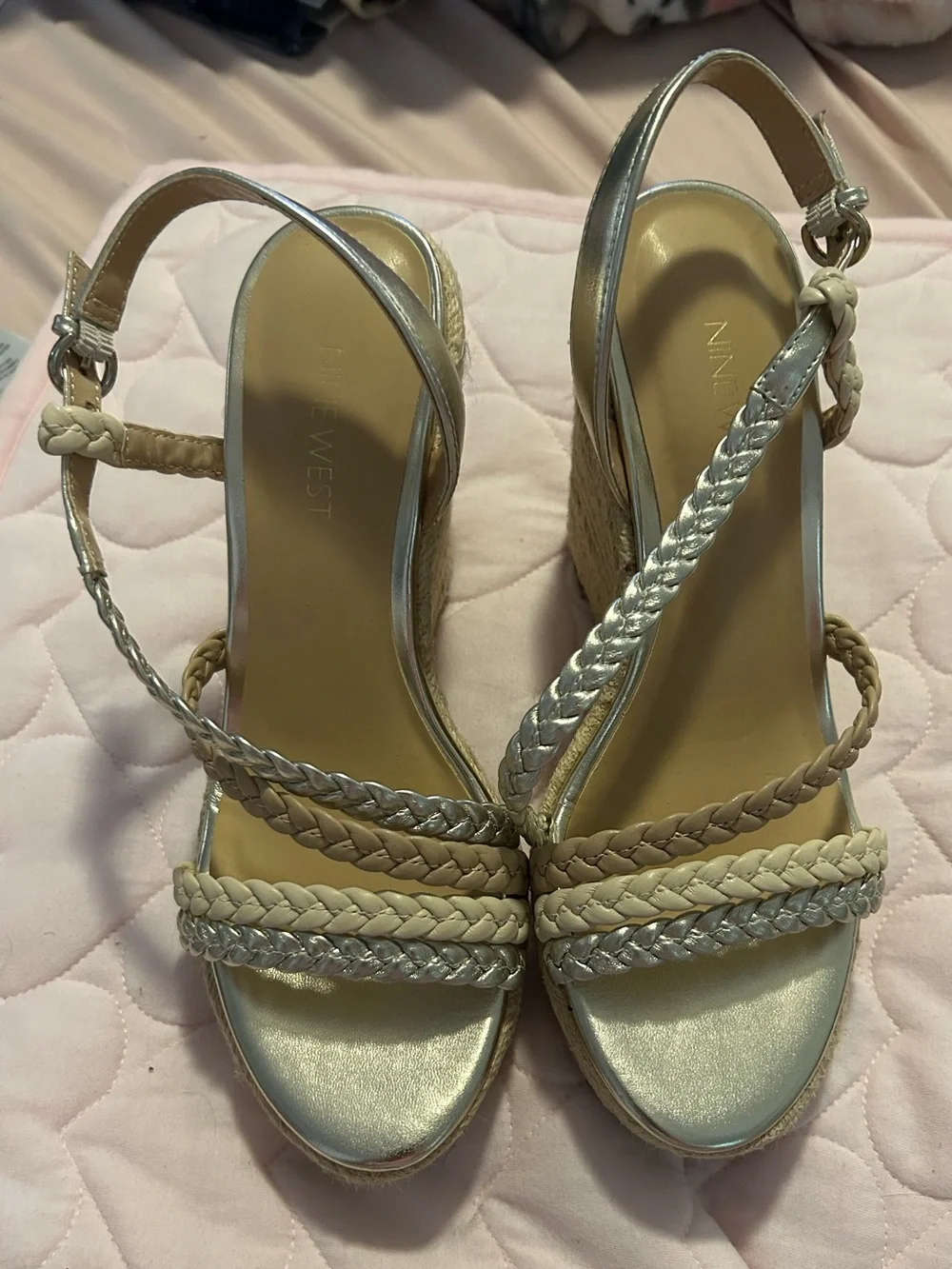 Nine West Gold and Tan Braided Wedge Sandals